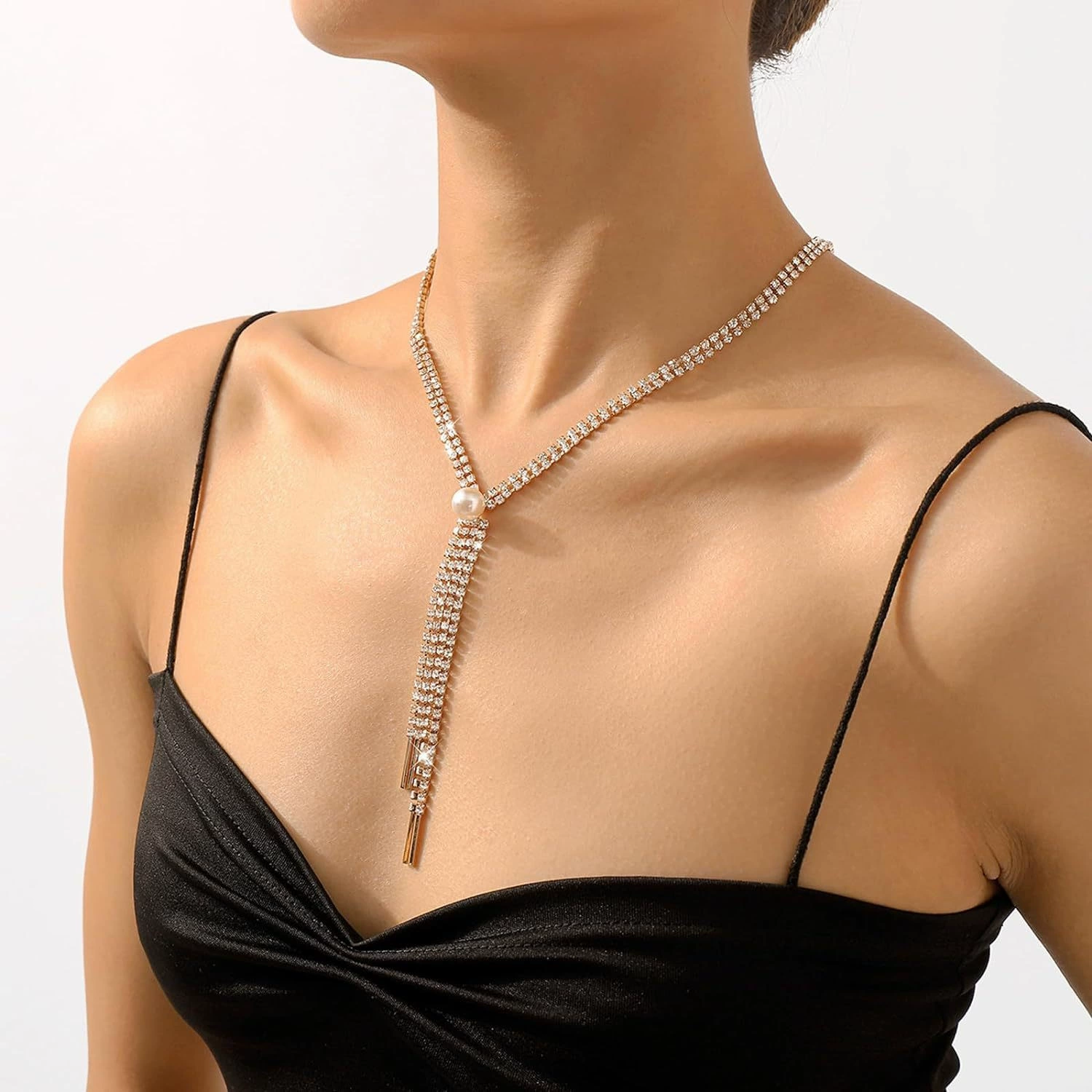 ID:21696 - Simple double row full diamond gold and silver two-color necklace